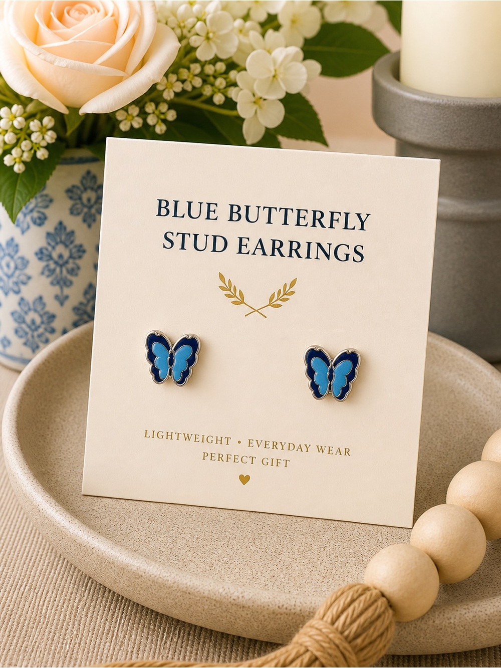Blue Butterfly Stud Earrings